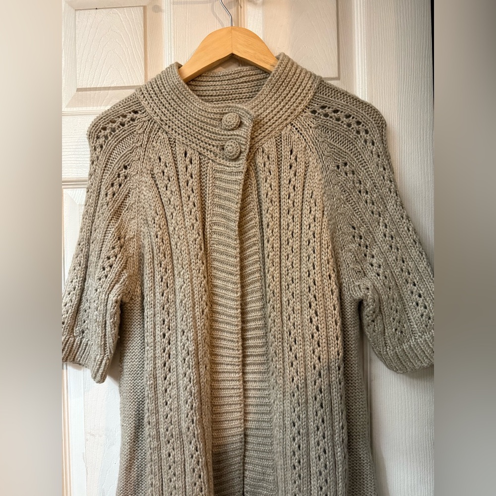 Chico's Taupe Open-Front Knit Cardigan